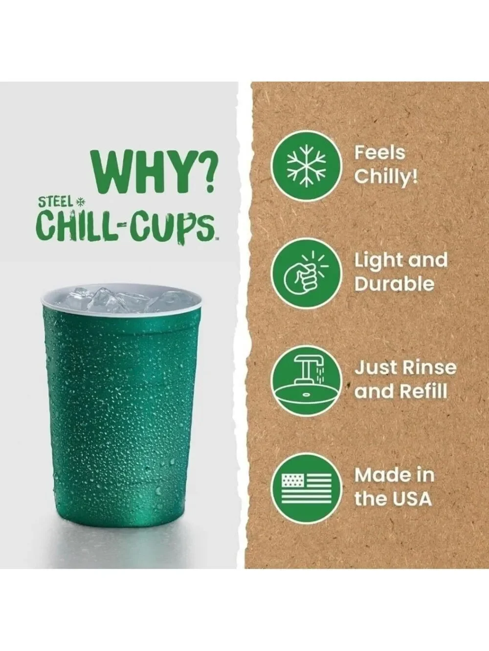 Green Steel Chill Cups Party Cups - Recyclable Made in USA